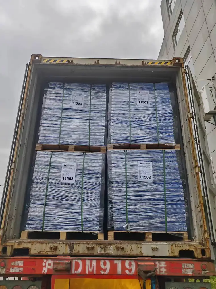 Palletised sheet loaded two rows deep and secured.