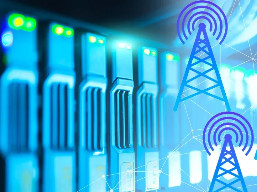 Telecommunications tower with radio equipment