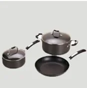 Hard anodised aluminium cookware set in charcoal grey