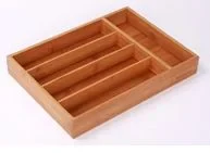 Bamboo cutlery tray with five compartments in a fixed rectangular frame
