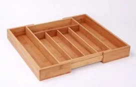 Bamboo expandable drawer organiser with six compartments and an extending side section