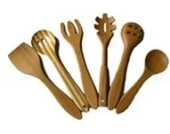 Six piece bamboo cooking utensil set including turner fork spoon spatula slotted spoon and ladle