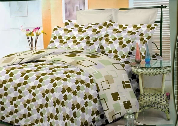 TD-568 duvet cover set in an olive and green block leaf print with matching pillowcases