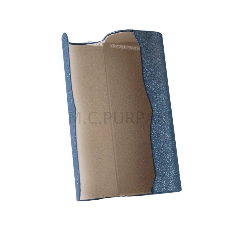 Handmade eyewear cases in several colours arranged in a row