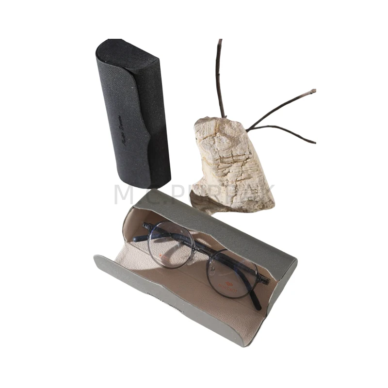 Handmade eyewear case shown with a frame to illustrate internal clearance