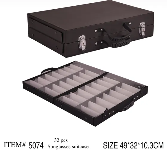ITEM# 5074 32-Piece Sunglasses Display Suitcase shown from the front