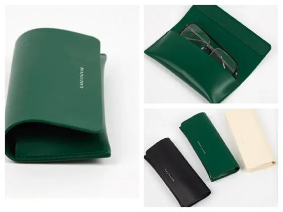 Complete set of eyewear pouches in matching colours shown open and closed