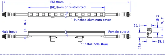 LED Light Bar For Facade Lighting Project dimension drawing, connection diagram or application photo