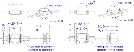 LED Transparent Mesh Display dimension drawing, connection diagram or application photo