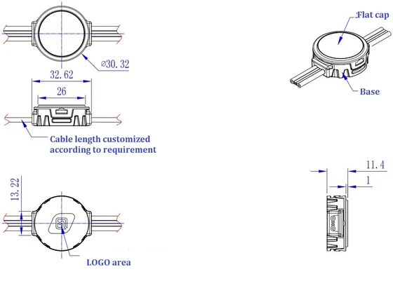 30mm DMX512 Pixel Light dimension drawing, connection diagram or application photo
