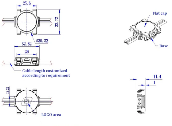 30mm DMX512 Pixel Light dimension drawing, connection diagram or application photo