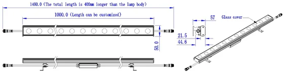 18-54W LED Wall Washer Lighting dimension drawing, connection diagram or application photo