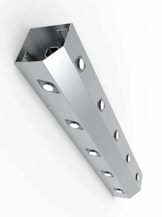 M4 pixel points fitted into aluminium profile ready for facade mounting