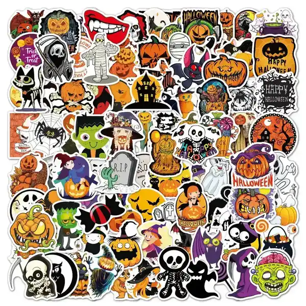 100 Halloween Stickers Pumpkin Bat Cartoon Party Waterproof Removable supplied by BY Boyuan