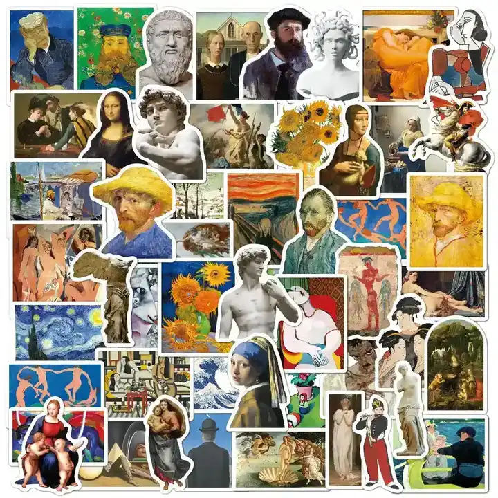 52 Oil Painting Stickers Self-adhesive Van Gogh Suitcase Notebook supplied by BY Boyuan