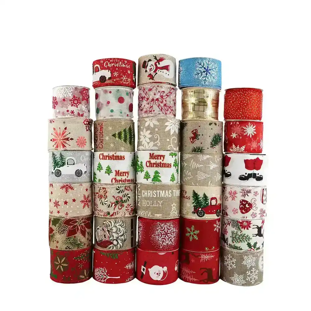 Christmas Ribbon Imitation Linen Wire Edge Coker Special Craft supplied by BY Boyuan