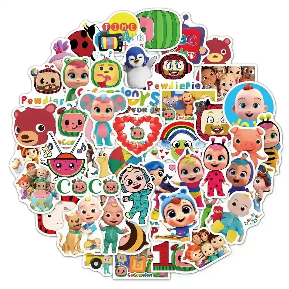 Cocomelon Stickers 50 Children's Graffiti Toy Luggage Guitar English supplied by BY Boyuan