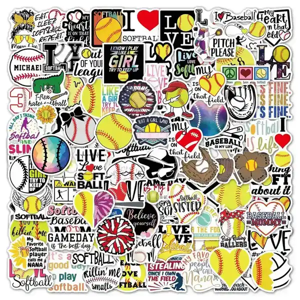 Softball Stickers 100 for Girls Skateboard Guitar Luggage Waterproof supplied by BY Boyuan