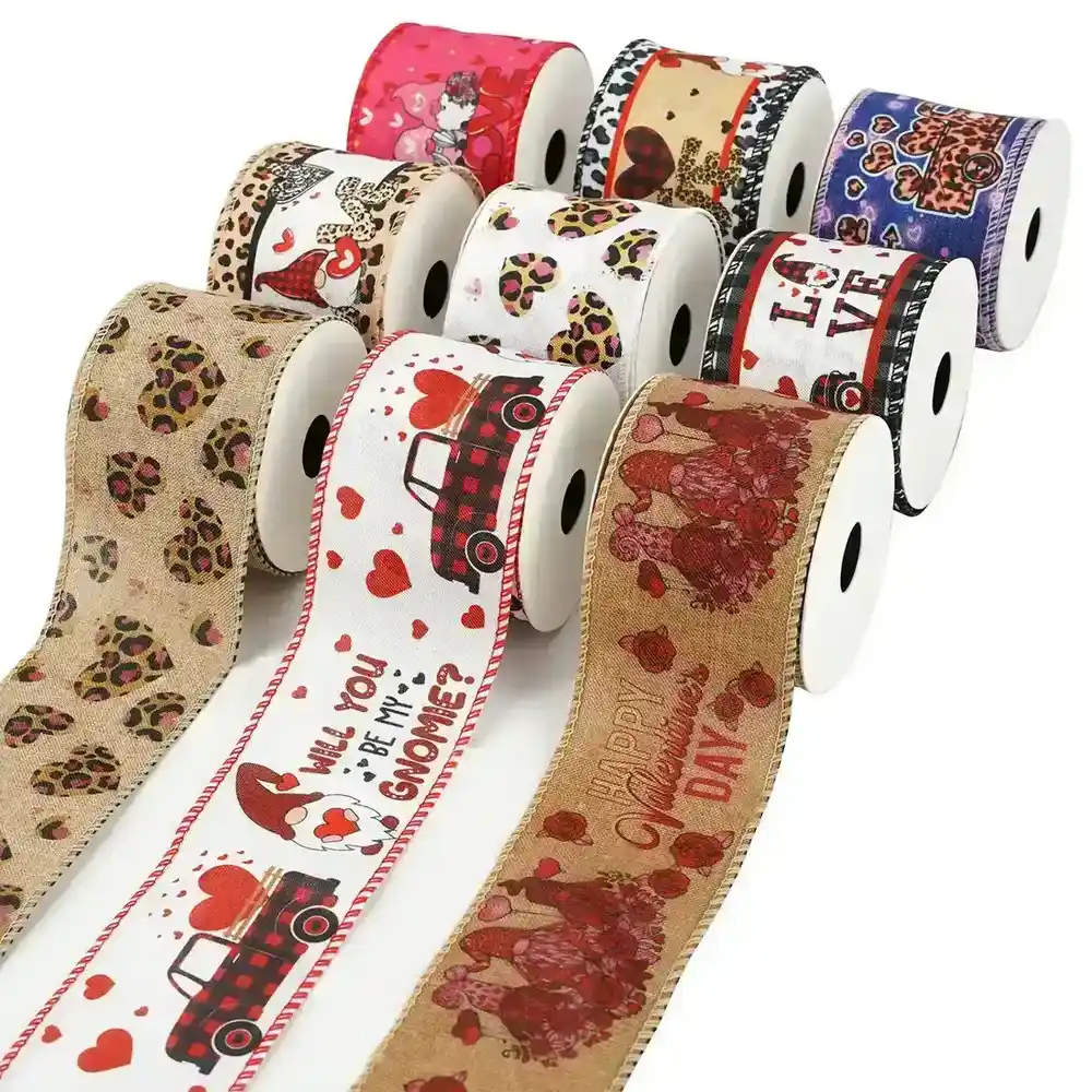 Of Valentine's Day 6.3cm Wire Edge Koke Belt Scene Polyester Ribbon 2 supplied by BY Boyuan