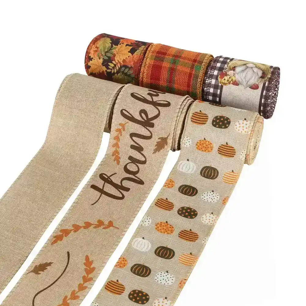 Thanksgiving Ribbon Autumn Harvest Theme Pumpkin Plaid Cock Decorative supplied by BY Boyuan