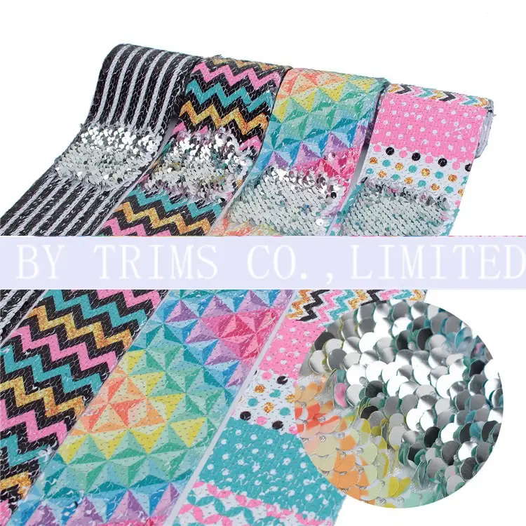 Sequin Cloth Beads Turn Garment Accessories Colorful Gradient Double-sided Polyester Ribbon 2 supplied by BY Boyuan