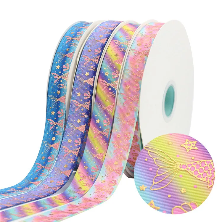 Outlet Stamping Mermaid Printing Ribbon Bow Material Handmade Hair supplied by BY Boyuan