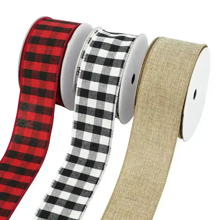 6.3cm Plaid Fine Linen Khao Ke with Christmas Ribbon supplied by BY Boyuan