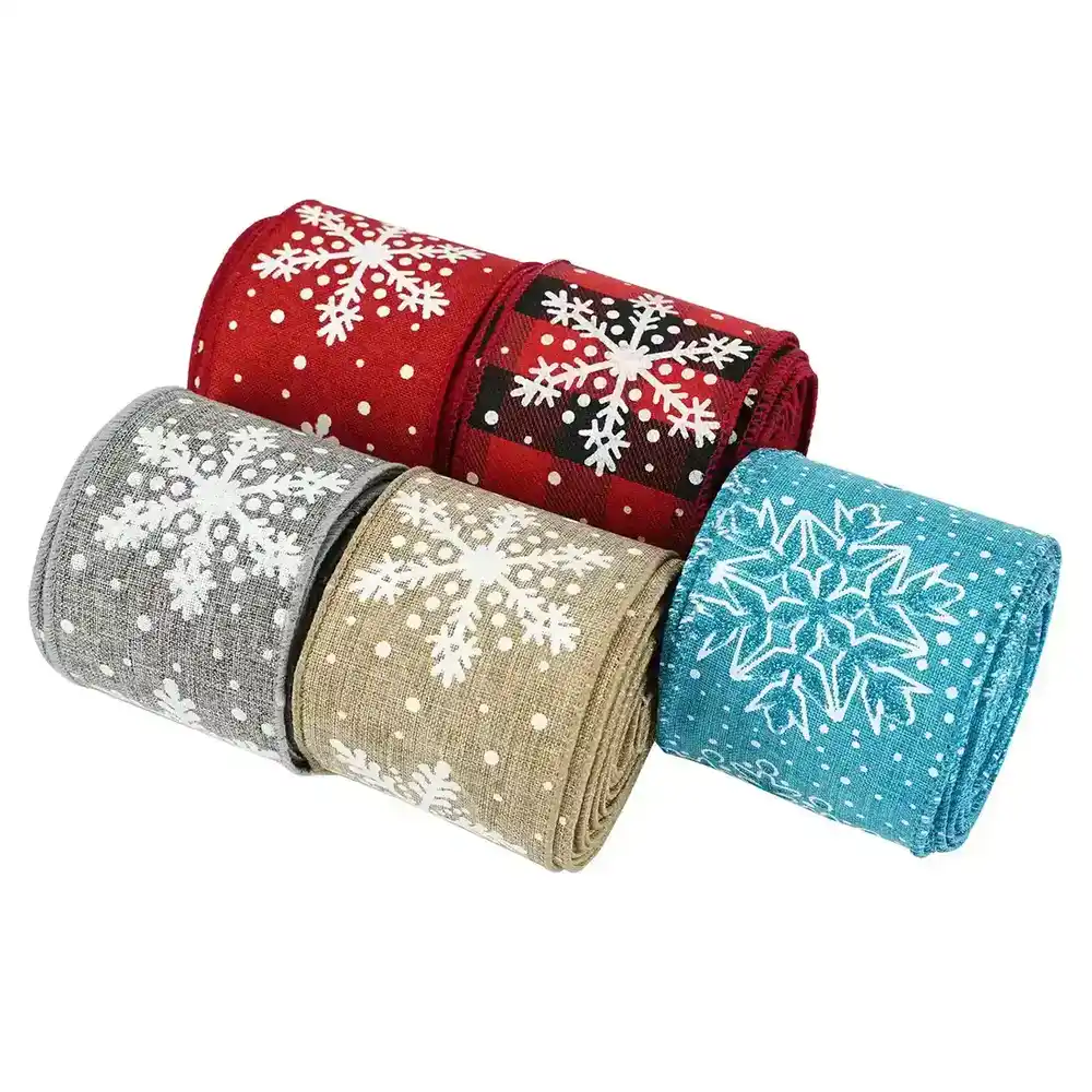 Ribbon 6.3cm Christmas Iron Wire Edge Imitation Linen Plaid supplied by BY Boyuan
