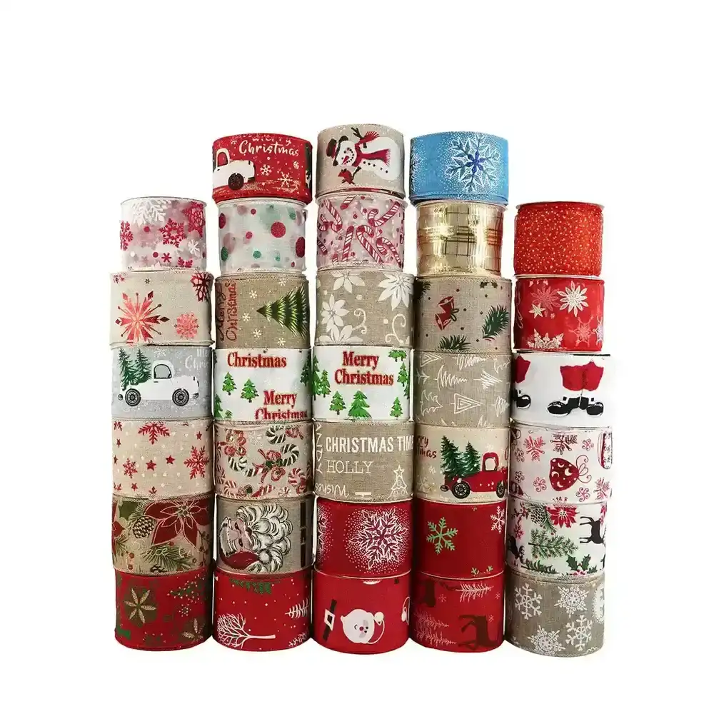 Ribbon Christmas Imitation Linen Wire Edge Coker Belt Special supplied by BY Boyuan