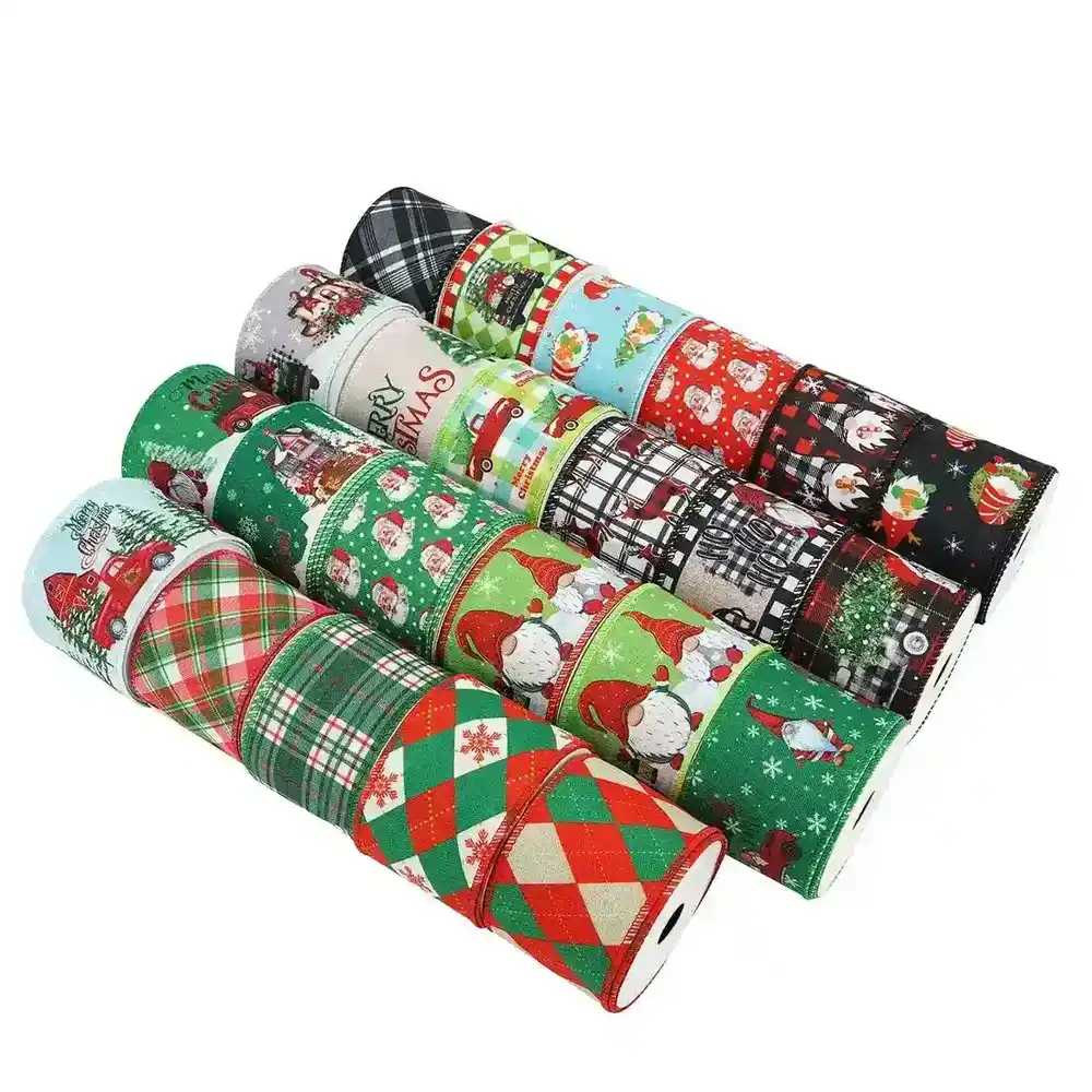 Ribbon Christmas Wire Edge Coker with Decoration Imitation Linen supplied by BY Boyuan