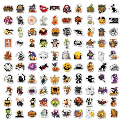 100 Halloween Stickers Pumpkin Bat Cartoon Party Waterproof Removable detail view 2