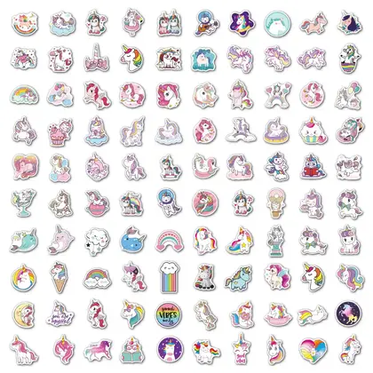 100 Unicorn Cartoon Doodle Stickers Luggage Guitar Skateboard Computer detail view 3