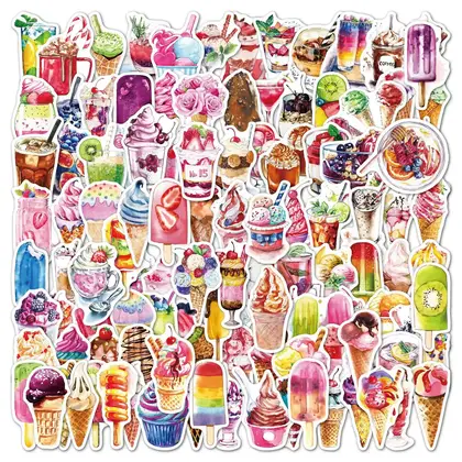 200 Food Stickers Cute Ice Cream Eaters Doodle Computer detail view 3