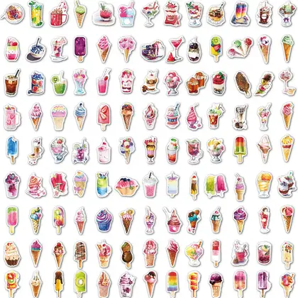 200 Food Stickers Cute Ice Cream Eaters Doodle Computer detail view 2