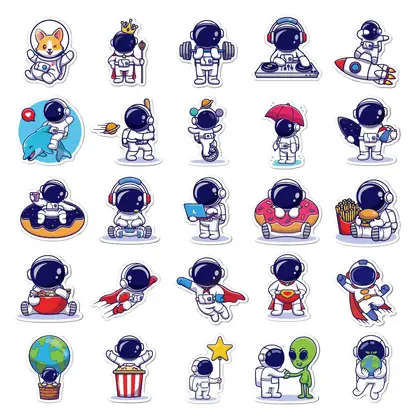 50 Astronaut Stickers Ins Daily Moon Rocket Space Drawbar detail view 2