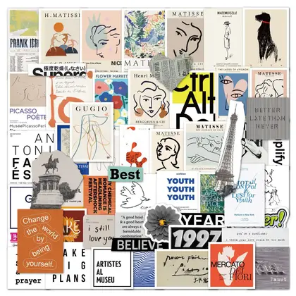 55 French Pop Art Collage Hand Book Waterproof Stickers detail view 2
