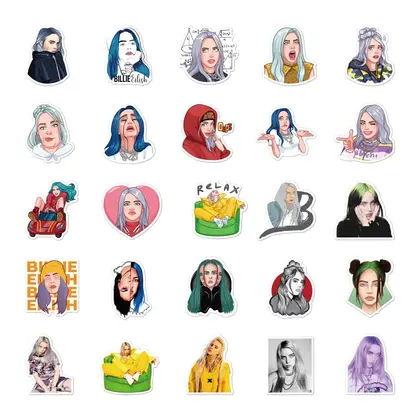 All 50 Luggage Guitar Stickers PVC Graffiti Singer Billie detail view 3