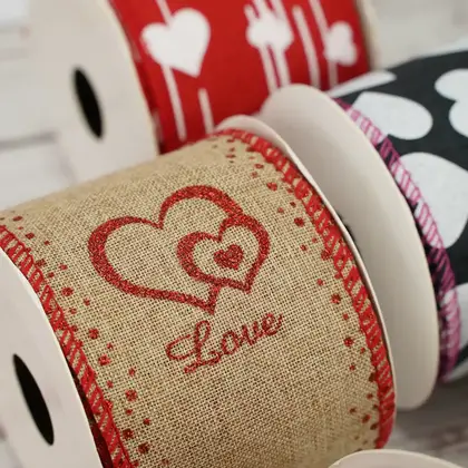 Heart Print Fine Linen Ribbon Tanabata Gift Wrapping Rope Polyester Ribbon 2 detail view 2