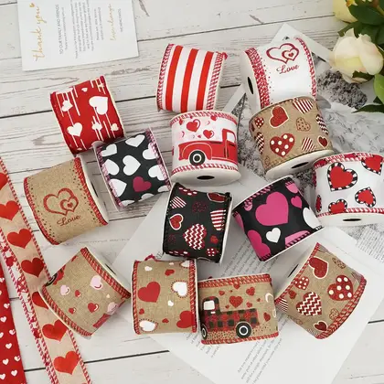 Heart Print Fine Linen Ribbon Tanabata Gift Wrapping Rope detail view 3