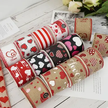Heart Print Fine Linen Ribbon Tanabata Gift Wrapping Rope detail view 2