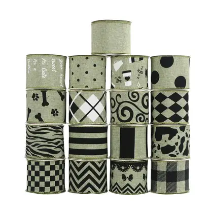 Koke Wire Edge Ribbon Personality Linen Material Bow Plaid detail view 2