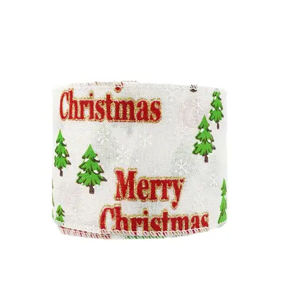 Christmas Ribbon Imitation Linen Wire Edge Coker Special Craft detail view 2