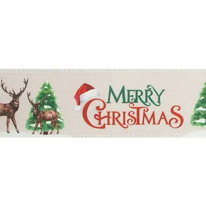 Christmas Ribbon Wire Edge Cooke with Decoration Imitation Linen detail view 3