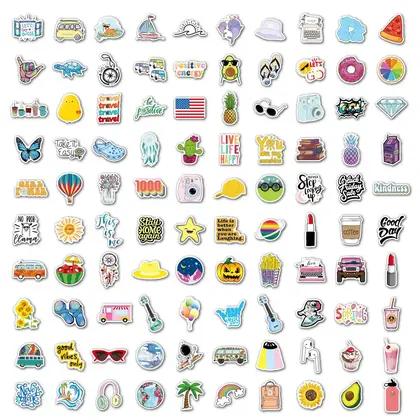 Small Fresh Stickers 100 Cartoon Travel Waterproof Skateboard Guitar Self Adhesive Stickers and Labels 2 detail view 2