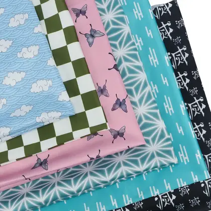 Of Ghost Killing Blade Printed Fabric Plaid Hair Ring detail view 2