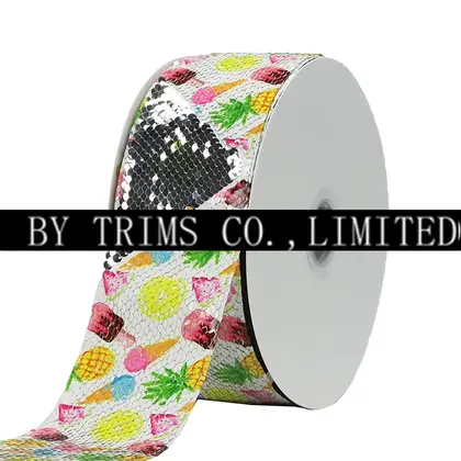 75mm Wide Sequin Embroidered Fabric Double Side Flip Heat detail view 3
