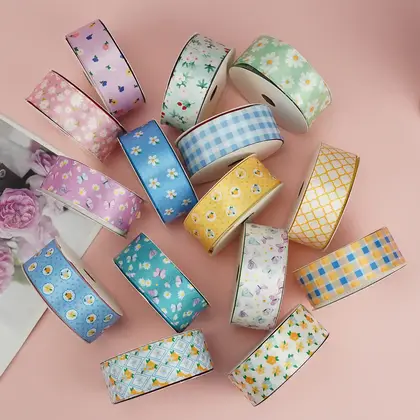 Multi-specification Flower Pattern Heat Transfer Polyester Belt Bow Decorative detail view 3