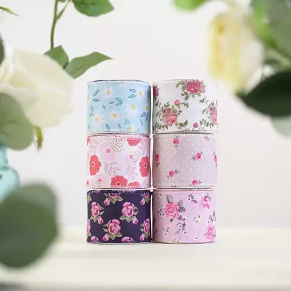 Outlet 63mm Summer Flower Theme Ribbon Gift Decorative Cooke Polyester Ribbon 2 detail view 2