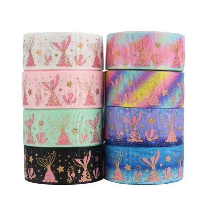 Outlet Stamping Mermaid Printing Ribbon Bow Material Handmade Hair detail view 2