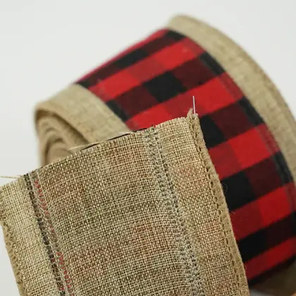 Christmas Ribbon 6.3cm Fine Linen Khao Ke Belt Festive detail view 3